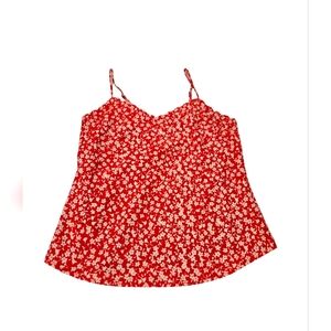 J CREW Scallopped Pullover Cami Top Adjustable Strap White Floral On Red Size 00